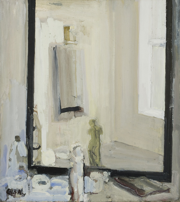 Eilif Amundsen, Atelier speil, 1985, oil and tempera on canvas, 78 x 70 cm